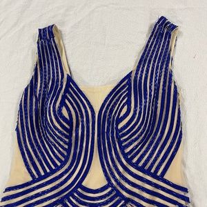 Long mermaid, bodycon, v neck, size 14, blue and beige, mermaid, wedding, formal